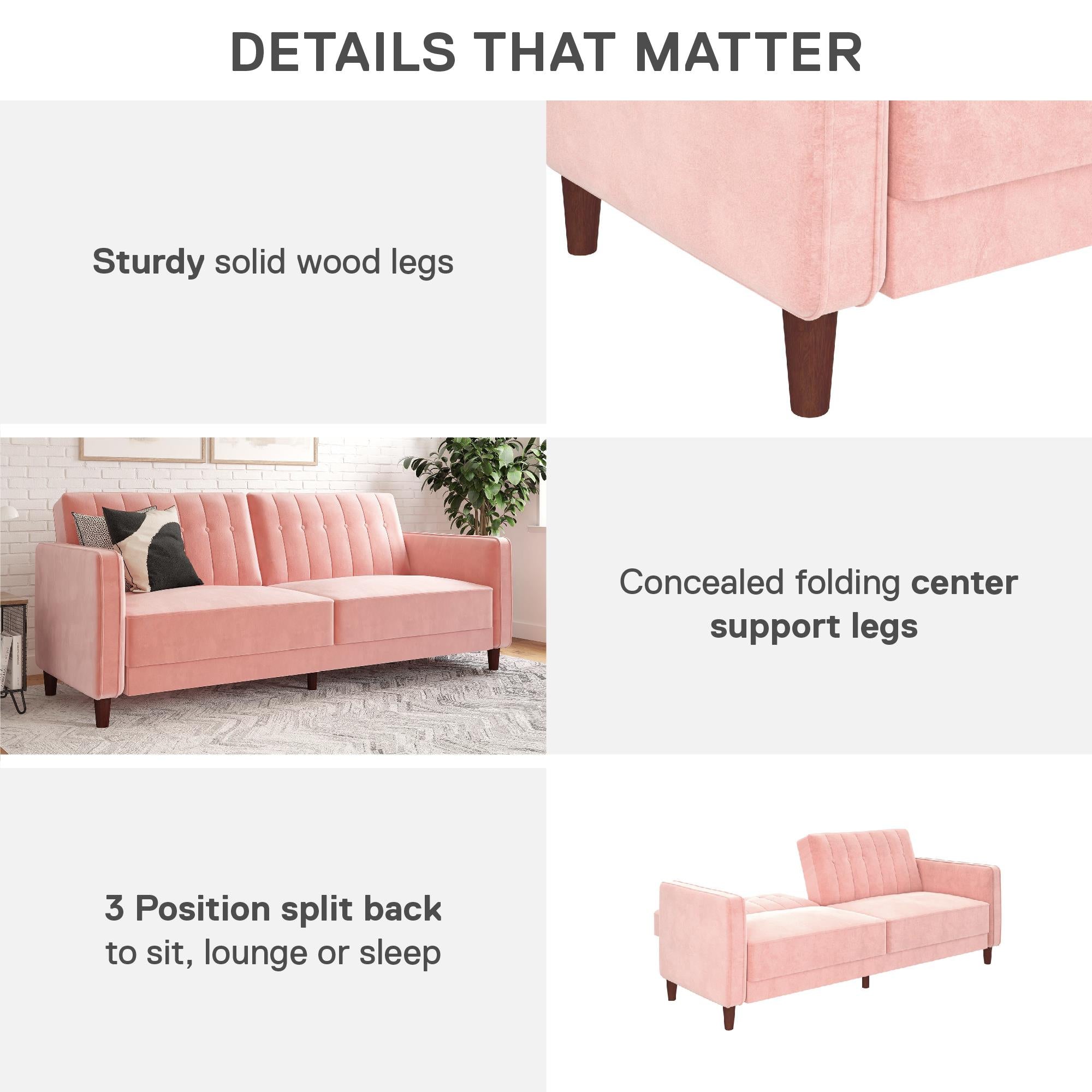 DHP Pin Tufted Futon Sofa Bed - Pink