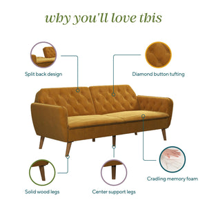 Novogratz Tallulah Memory Foam Futon Sofa Bed - Mustard
