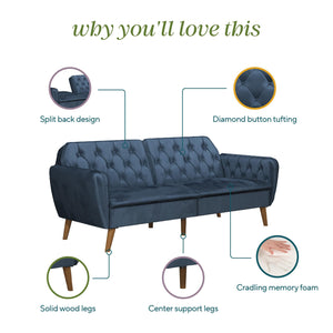 Novogratz Tallulah Memory Foam Futon Sofa Bed - Blue