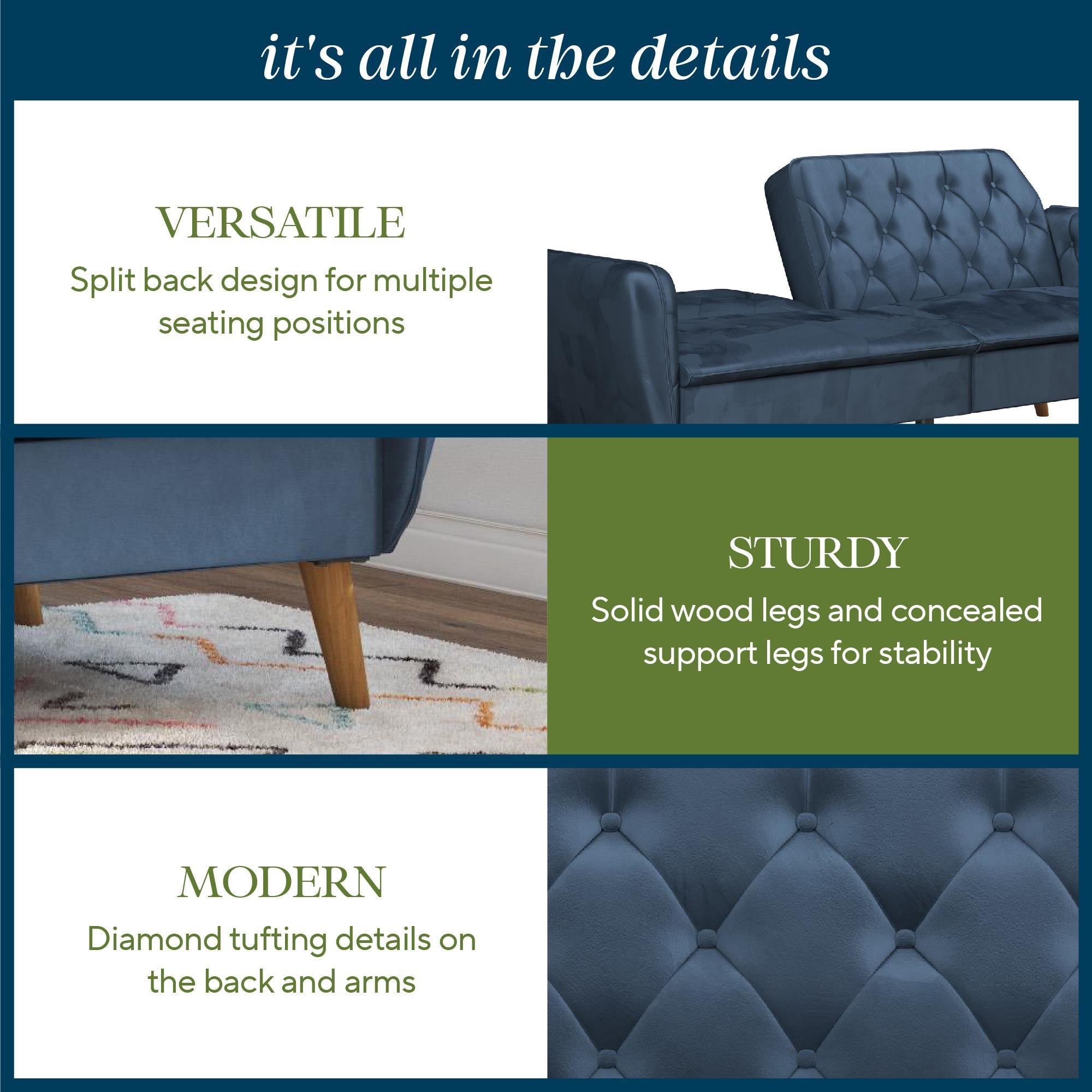 Novogratz Tallulah Memory Foam Futon Sofa Bed - Blue