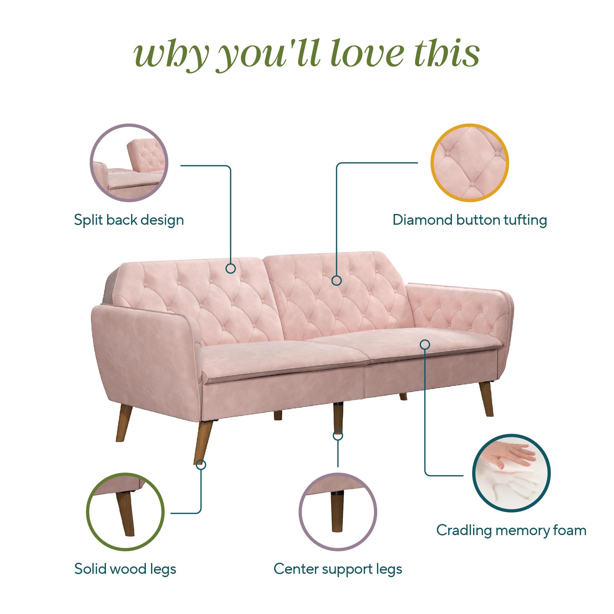 Novogratz Tallulah Memory Foam Futon Sofa Bed - Pink