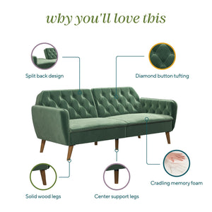 Novogratz Tallulah Memory Foam Futon Sofa Bed - Light Green