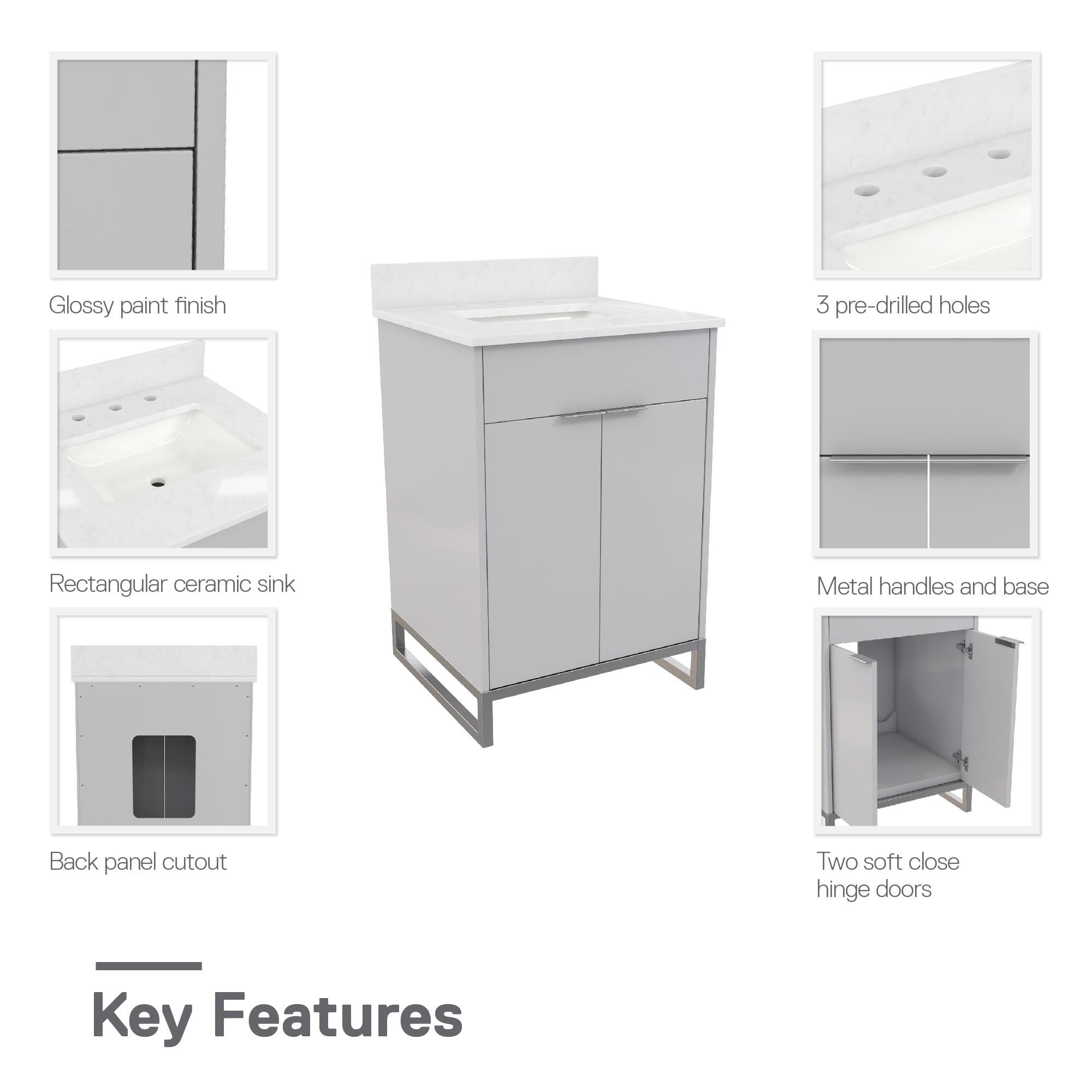 CosmoLiving Leona 24" Bathroom Vanity - Gray - 24"