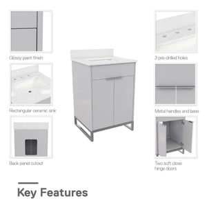 CosmoLiving Leona 24" Bathroom Vanity - Gray - 24"