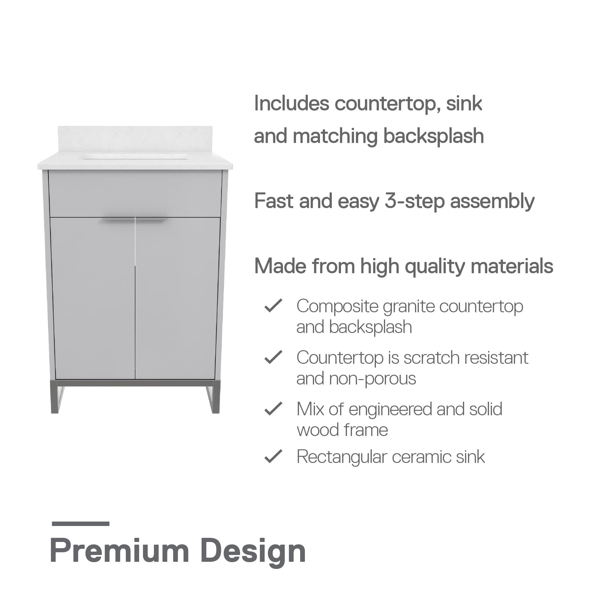 CosmoLiving Leona 24" Bathroom Vanity - Gray - 24"