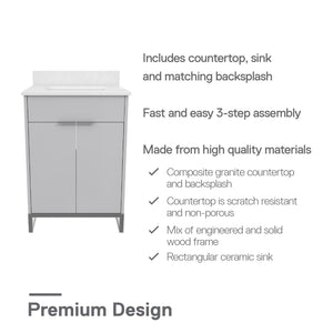 CosmoLiving Leona 24" Bathroom Vanity - Gray - 24"
