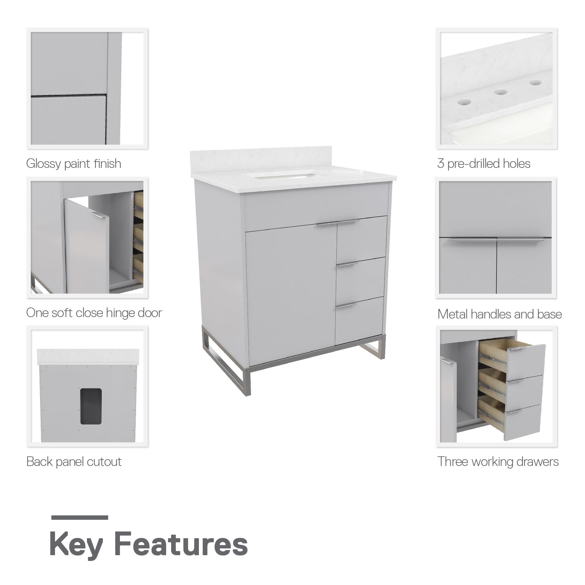 CosmoLiving Leona 30" Bathroom Vanity - Gray - 30"