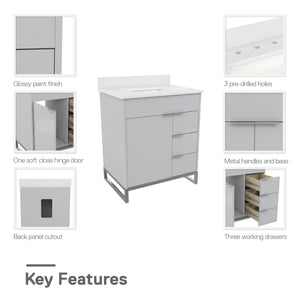 CosmoLiving Leona 30" Bathroom Vanity - Gray - 30"