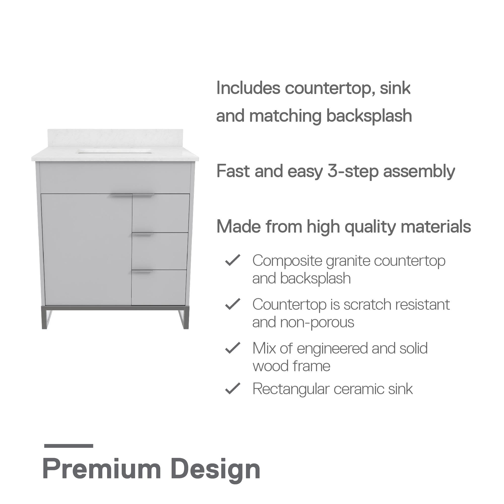 CosmoLiving Leona 30" Bathroom Vanity - Gray - 30"