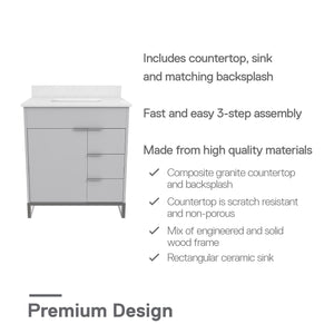 CosmoLiving Leona 30" Bathroom Vanity - Gray - 30"