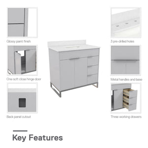 CosmoLiving Leona 36" Bathroom Vanity  - Gray - 36"