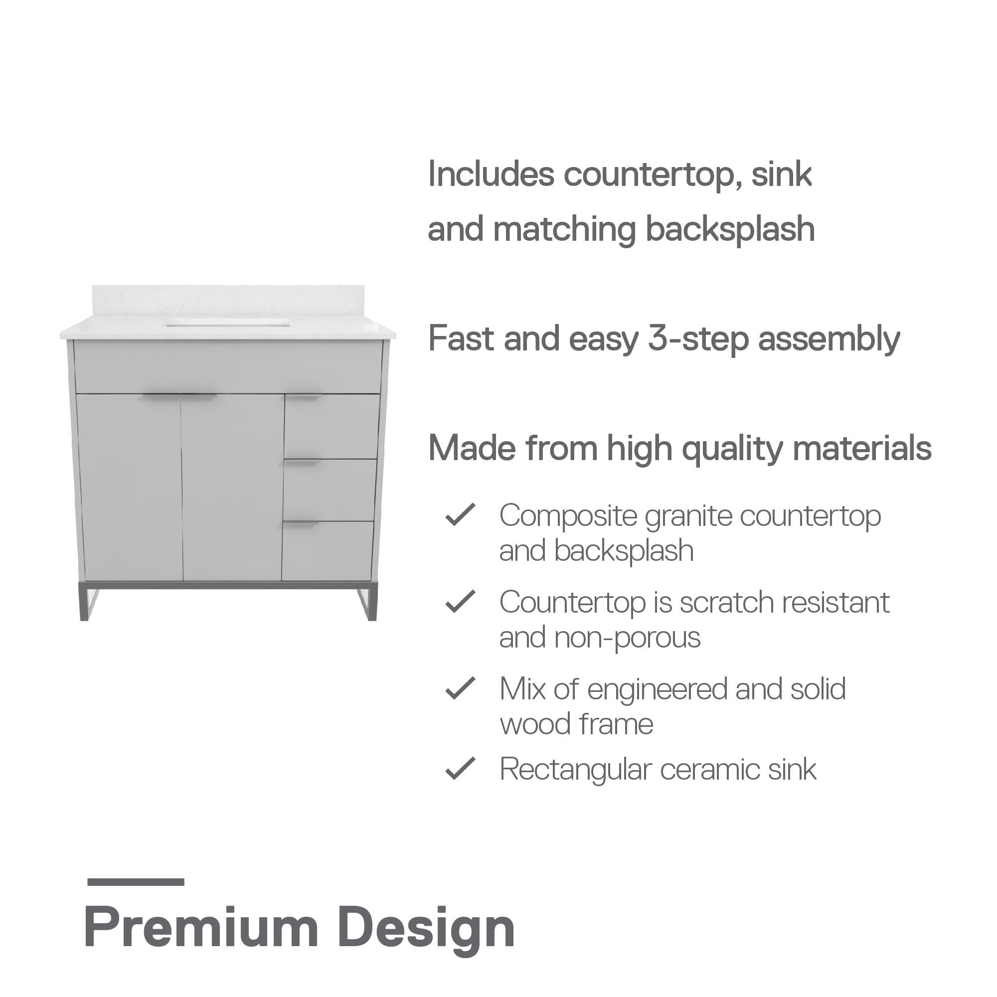 CosmoLiving Leona 36" Bathroom Vanity  - Gray - 36"