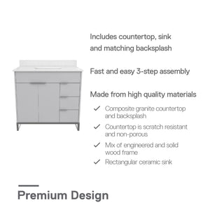 CosmoLiving Leona 36" Bathroom Vanity  - Gray - 36"