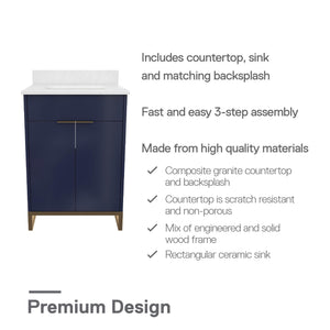 CosmoLiving Leona 24" Bathroom Vanity - Navy - 24"