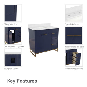 CosmoLiving Leona 36" Bathroom Vanity  - Navy - 36"