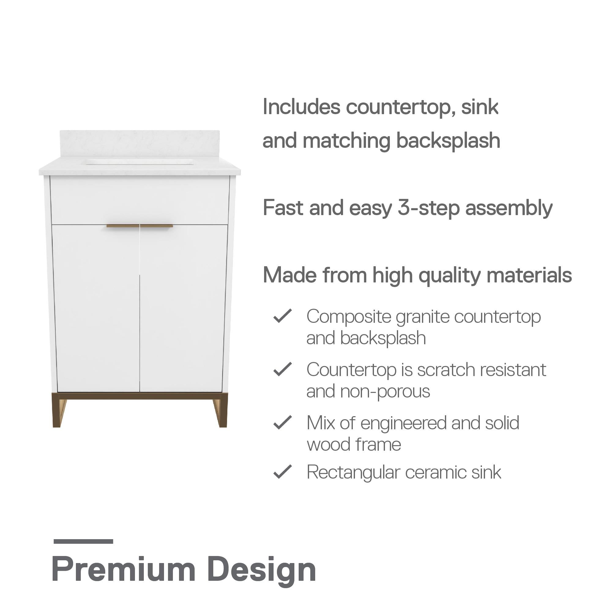 CosmoLiving Leona 24" Bathroom Vanity - White - 24"