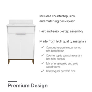 CosmoLiving Leona 24" Bathroom Vanity - White - 24"