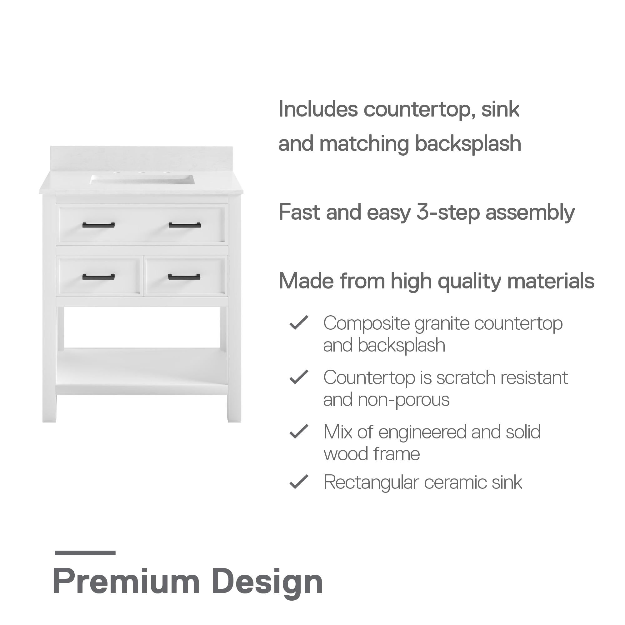 DHP Maine 30" Bathroom Vanity - White - 30"