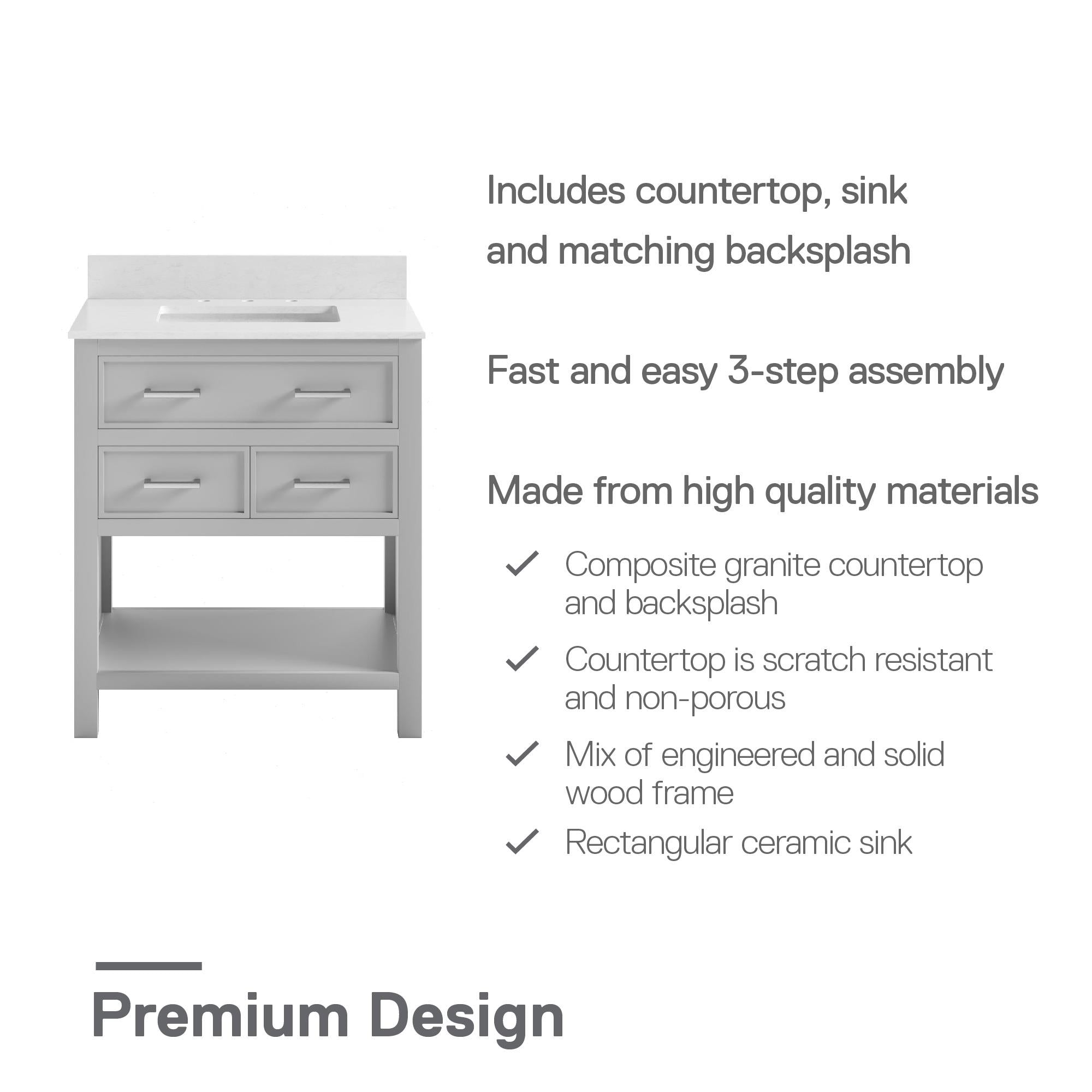DHP Maine 30" Bathroom Vanity - Gray - 30"