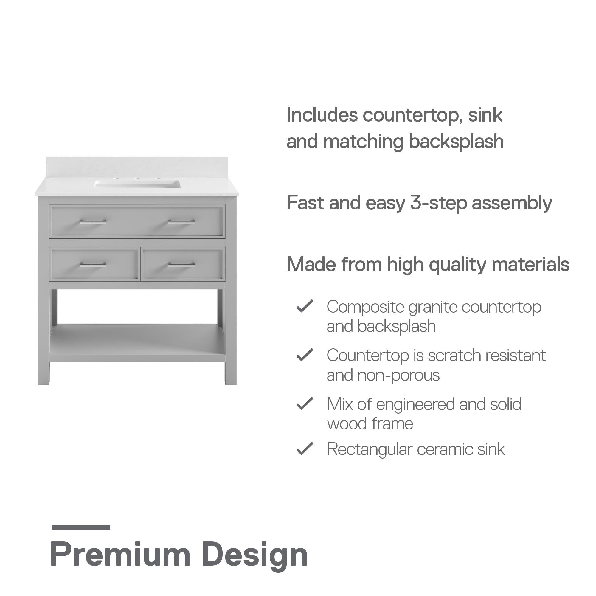 DHP Maine 36" Bathroom Vanity - Gray - 36"