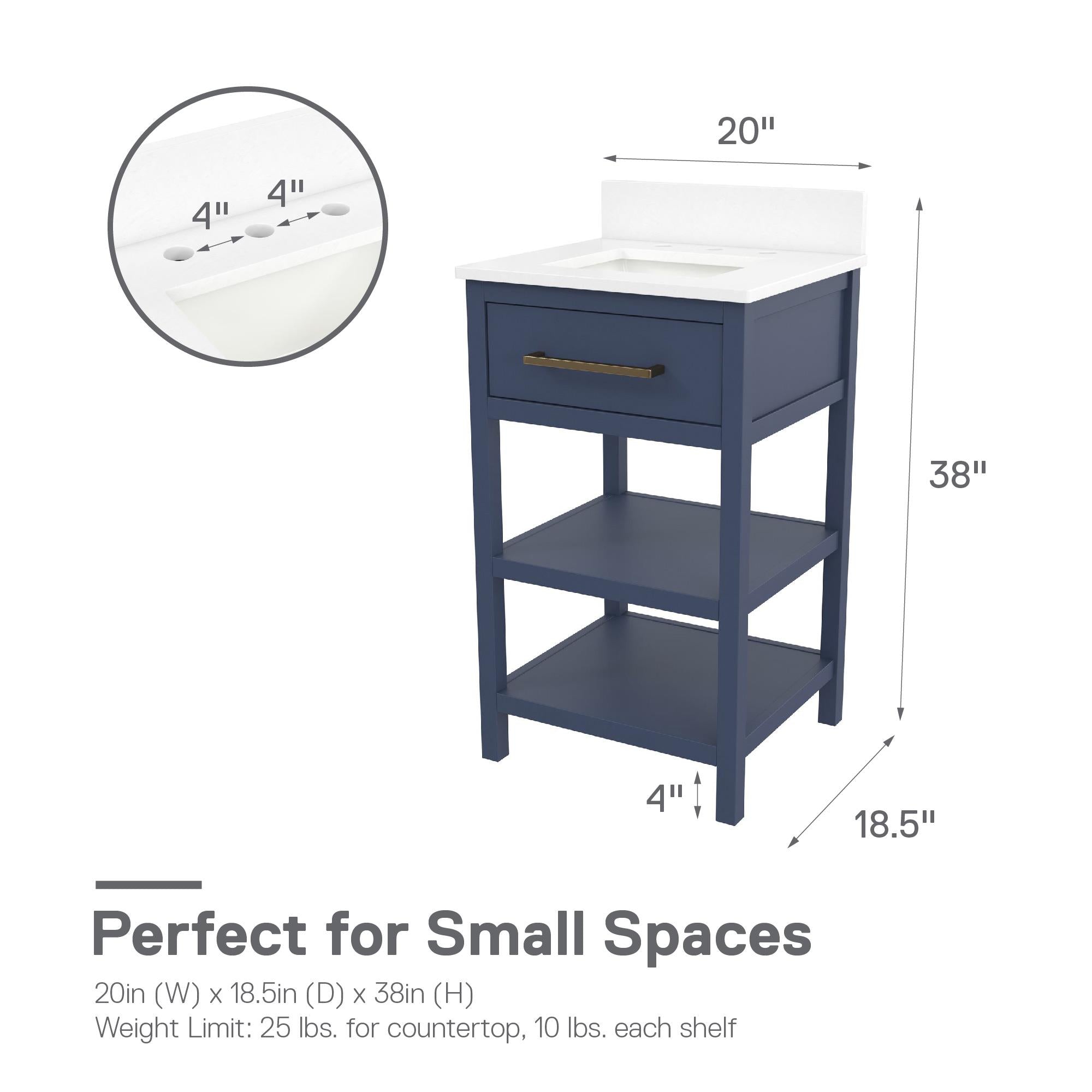 RealRooms Pisa 20" Bathroom Vanity - Navy