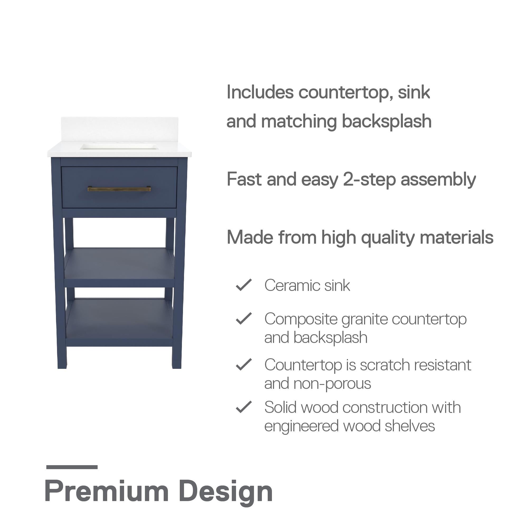 RealRooms Pisa 20" Bathroom Vanity - Navy