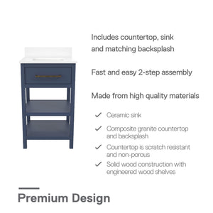 RealRooms Pisa 20" Bathroom Vanity - Navy