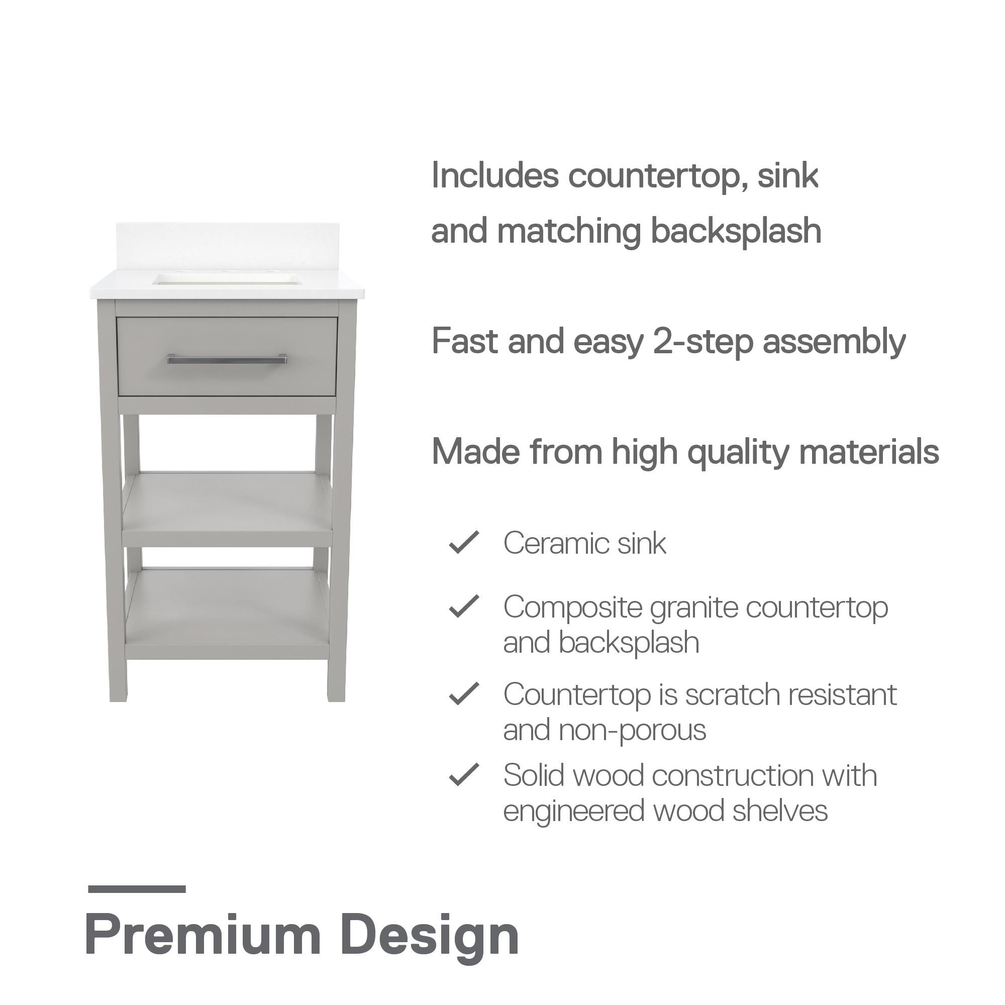RealRooms Pisa 20" Bathroom Vanity - Gray
