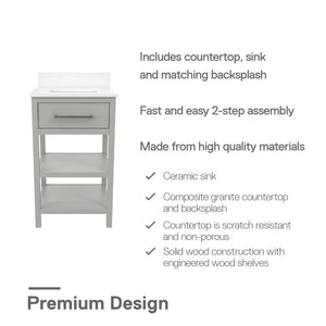 RealRooms Pisa 20" Bathroom Vanity - Gray