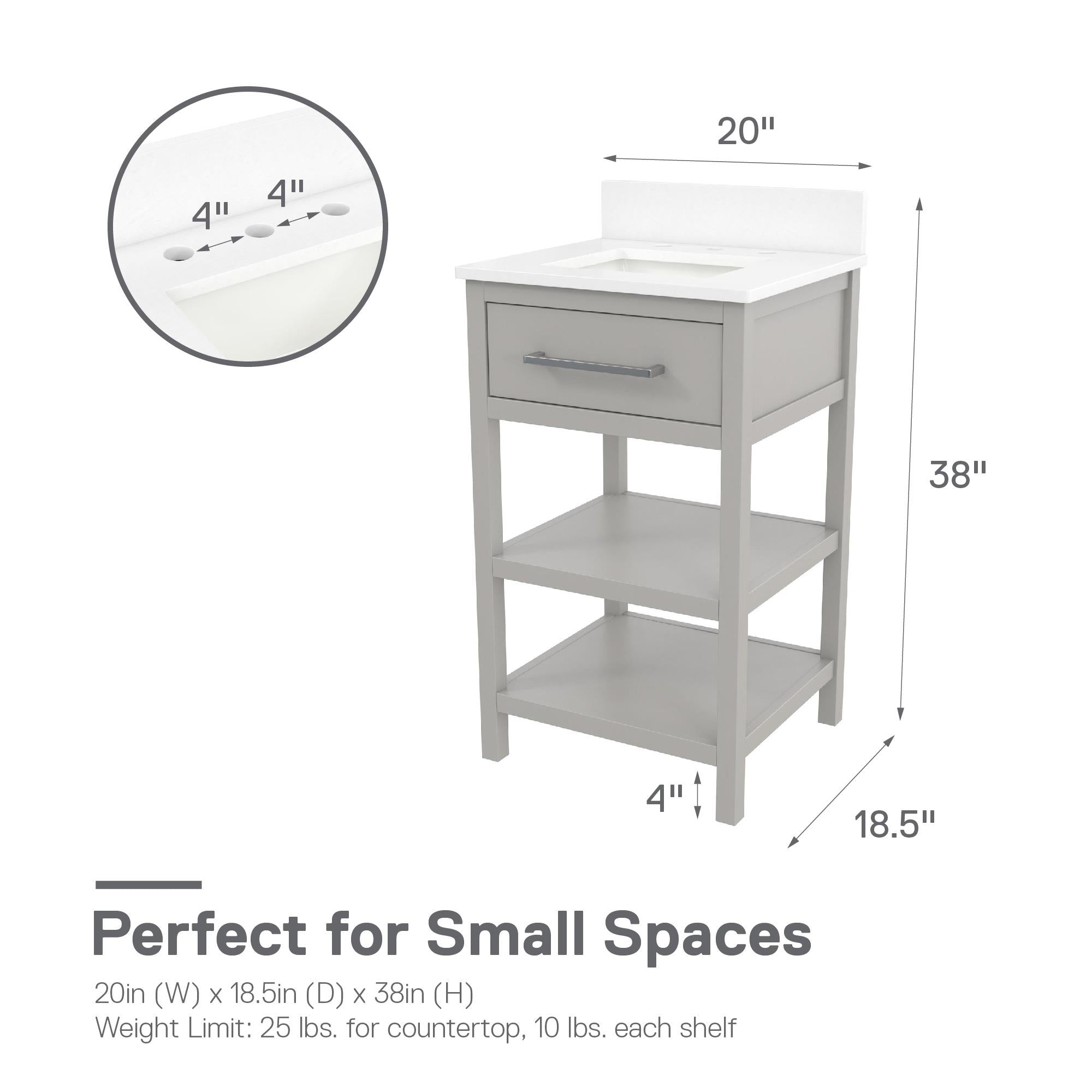 RealRooms Pisa 20" Bathroom Vanity - Gray