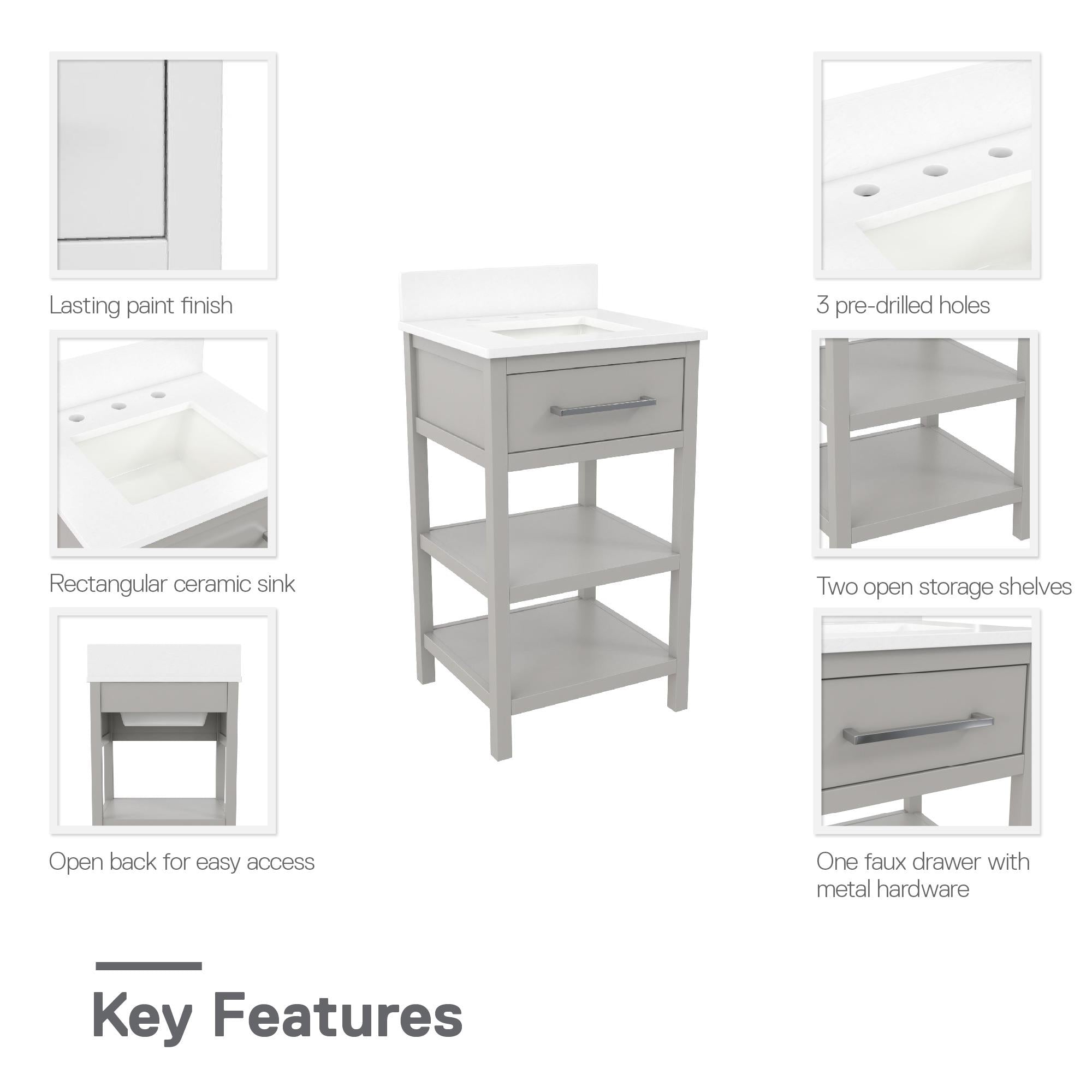 RealRooms Pisa 20" Bathroom Vanity - Gray
