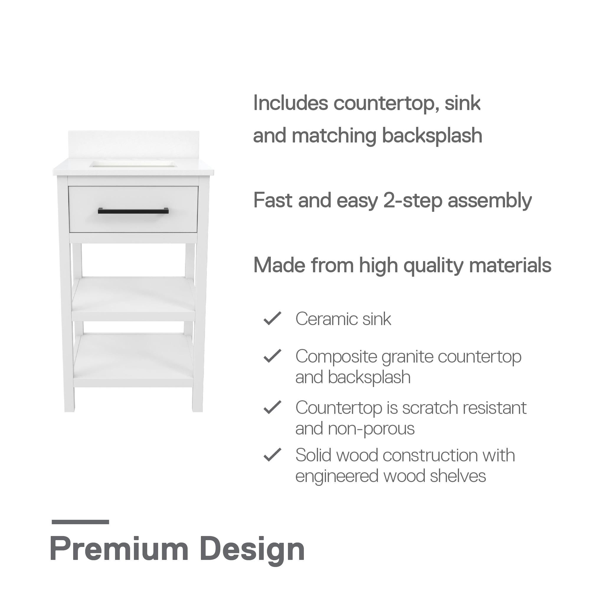 RealRooms Pisa 20" Bathroom Vanity - White
