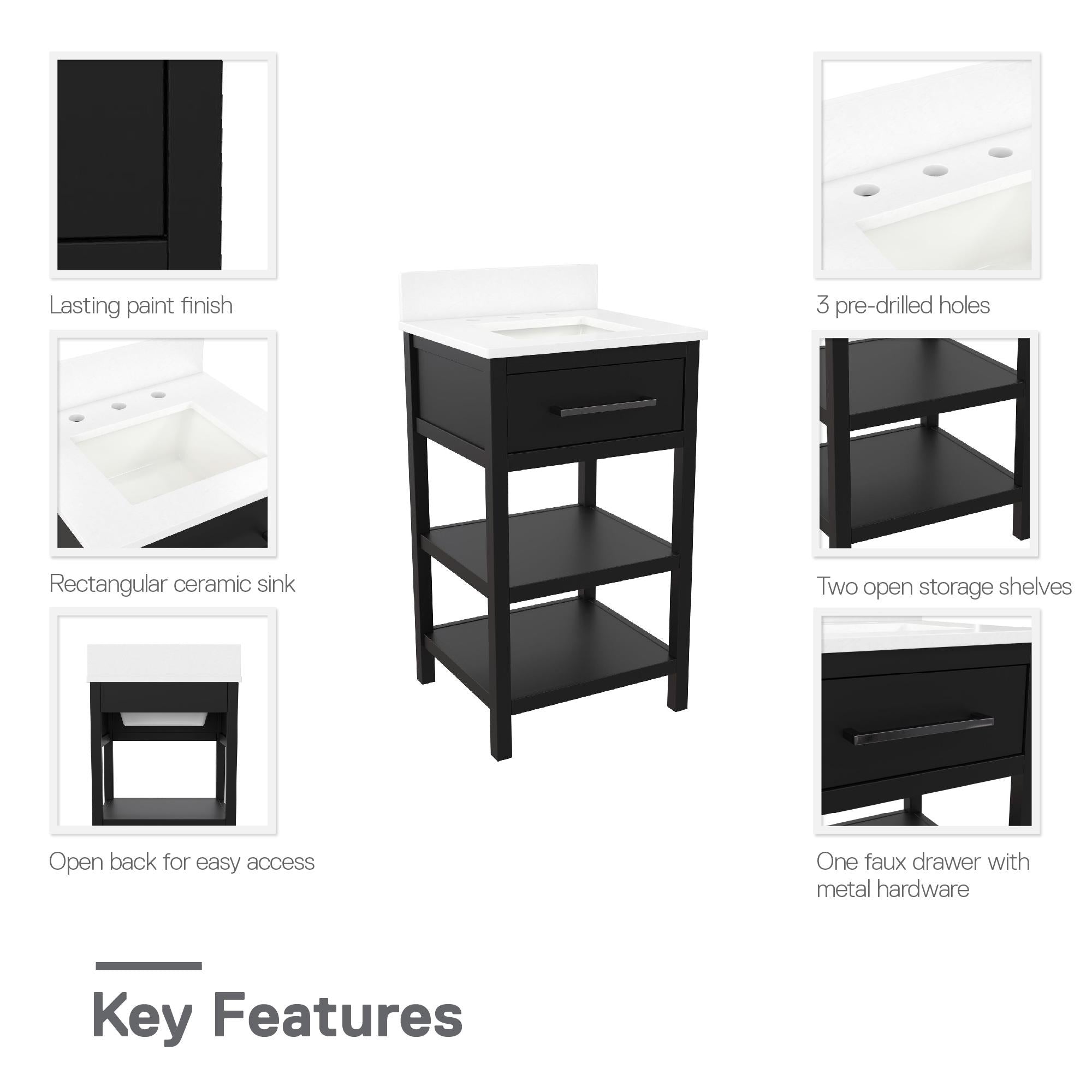 RealRooms Pisa 20" Bathroom Vanity - Black
