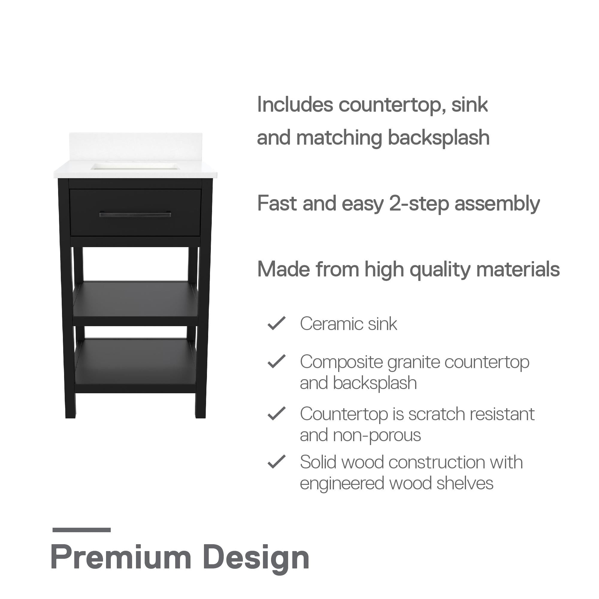 RealRooms Pisa 20" Bathroom Vanity - Black