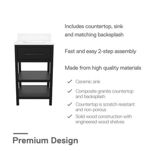 RealRooms Pisa 20" Bathroom Vanity - Black