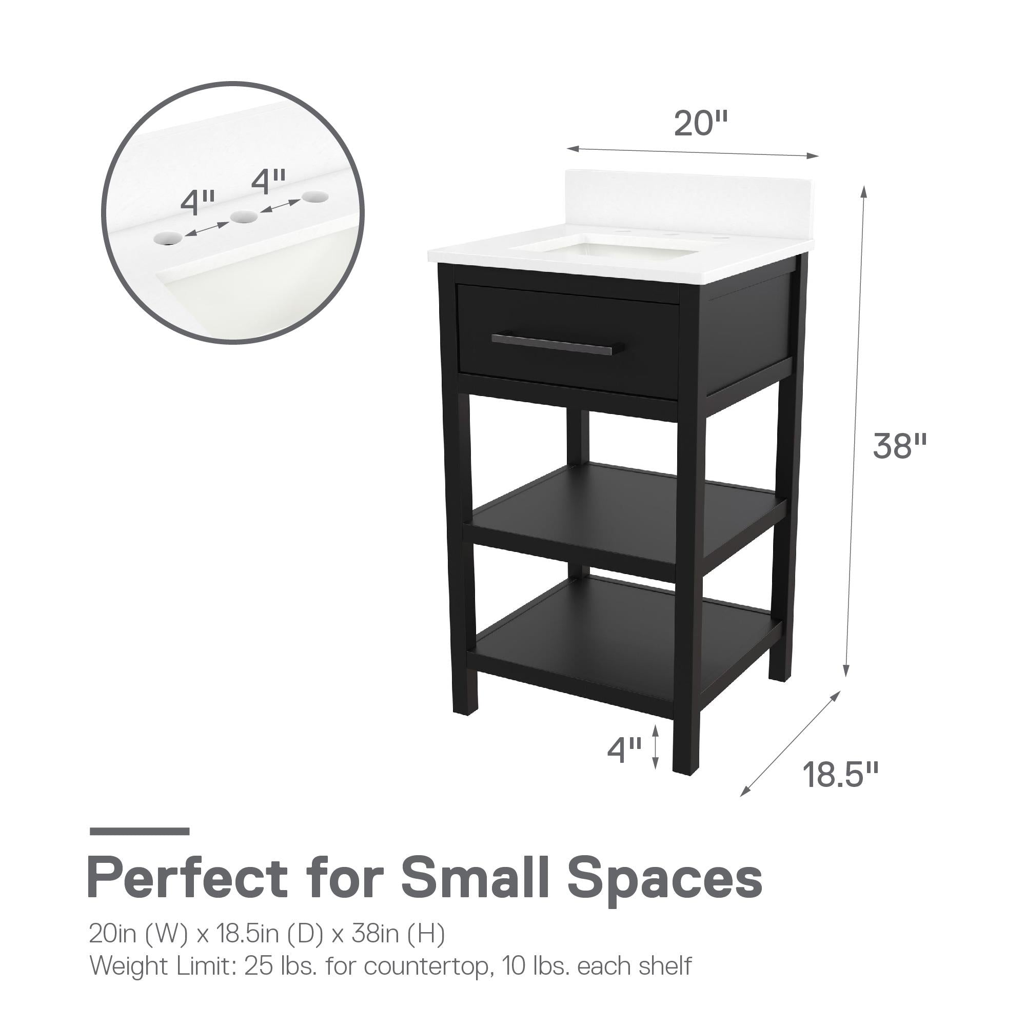 RealRooms Pisa 20" Bathroom Vanity - Black