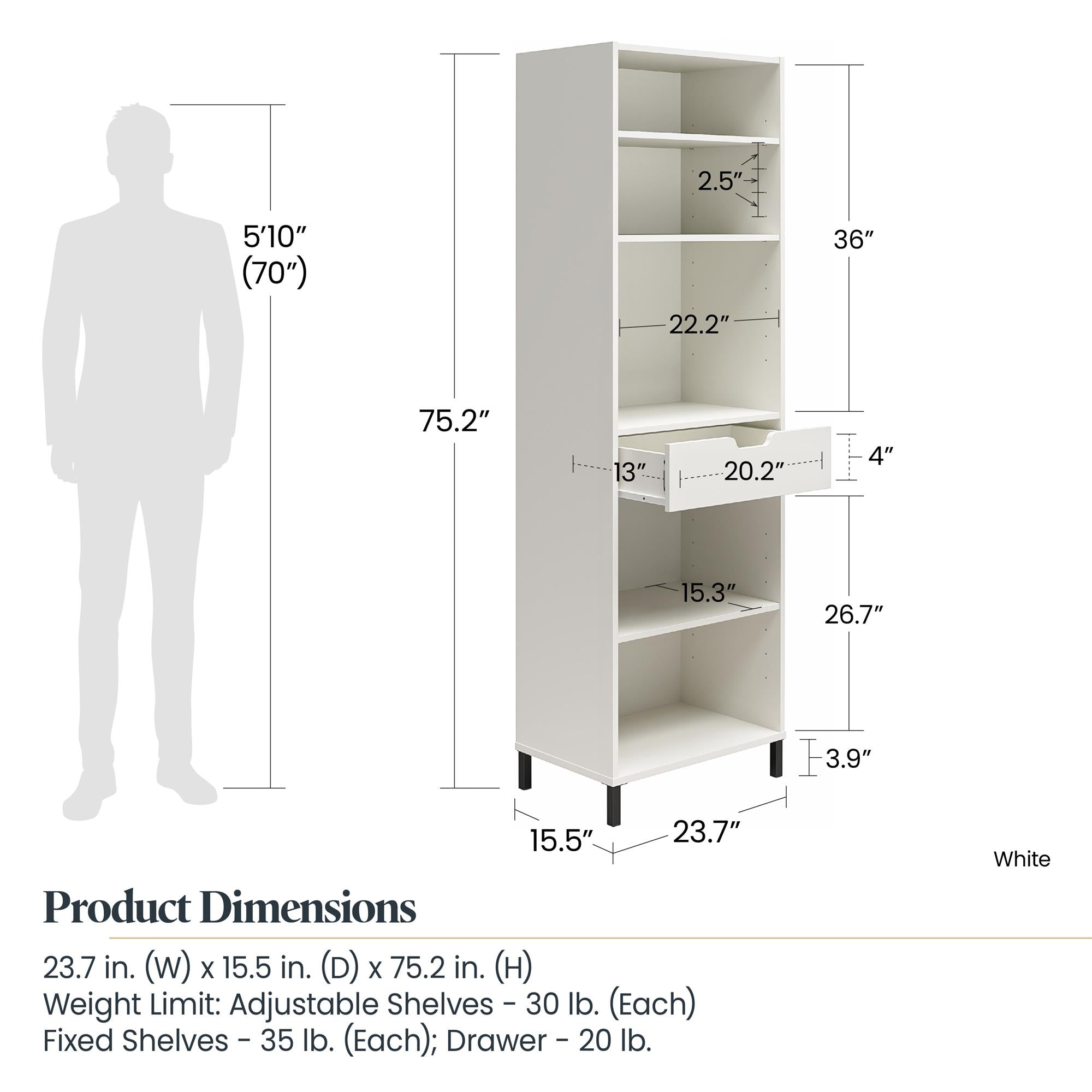 Systembuild Evolution Versa Open Cabinet with Drawer - White