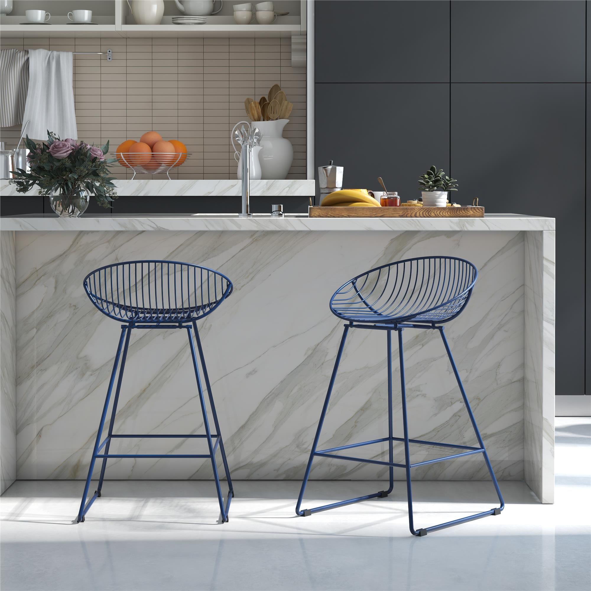 CosmoLiving Ellis Wire Counter Height Bar Stool - Navy