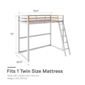 Max & Finn Haven Twin Metal Loft Bed, Dove Gray & Gold - Dove Gray - Twin