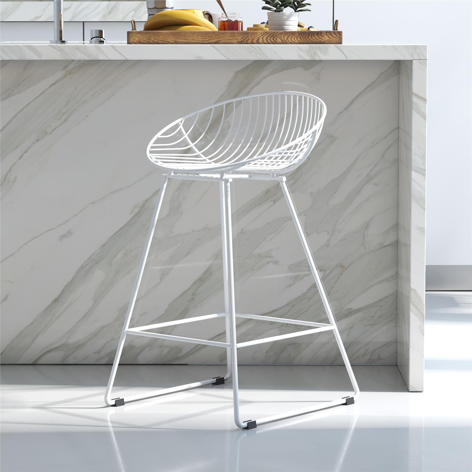 CosmoLiving Ellis Wire Counter Height Bar Stool - White