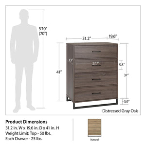 Ameriwood Home Lynnfield 4 Drawer Dresser - Natural