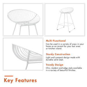 CosmoLiving Ellis Wire Counter Height Bar Stool - White