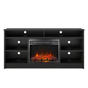 Ameriwood Home Hendrix TV Stand for TVs up to 55" with Electric Fireplace Insert and 6 Shelves - Black Oak