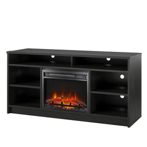 Ameriwood Home Hendrix TV Stand for TVs up to 55" with Electric Fireplace Insert and 6 Shelves - Black Oak