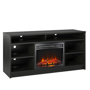 Ameriwood Home Hendrix TV Stand for TVs up to 55" with Electric Fireplace Insert and 6 Shelves - Black Oak