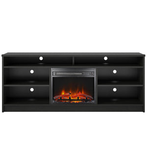 Ameriwood Home Hendrix TV Stand for TVs up to 65" with Electric Fireplace Insert and 6 Shelves - Black Oak