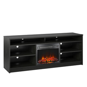 Ameriwood Home Hendrix TV Stand for TVs up to 65" with Electric Fireplace Insert and 6 Shelves - Black Oak