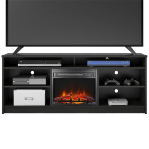 Ameriwood Home Hendrix TV Stand for TVs up to 65" with Electric Fireplace Insert and 6 Shelves - Black Oak