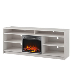 Ameriwood Home Hendrix TV Stand for TVs up to 65" with Electric Fireplace Insert and 6 Shelves - Ivory Oak