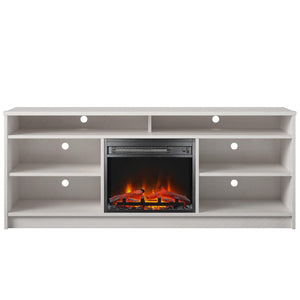 Ameriwood Home Hendrix TV Stand for TVs up to 65" with Electric Fireplace Insert and 6 Shelves - Ivory Oak